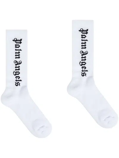 Palm Angels Logo-jacquard Socks In 0110 0110 White Black