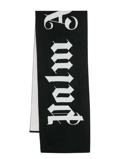 Palm Angels Logo-jacquard Wool-blend Scarf In Black Off White