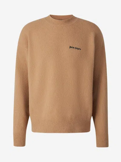 Palm Angels Logo Embroidered Crewneck Sweatshirt In Brown