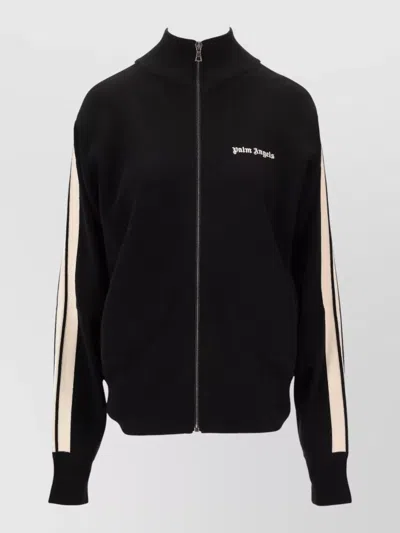 Palm Angels Logo Knit Track Jacket High Collar In Black