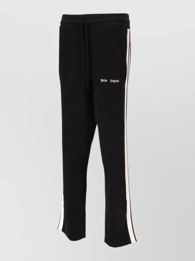 Palm Angels Logo Knit Track Pants Slim Side Stripes In Black