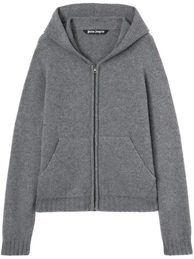 Palm Angels Logo-knit Zip-up Hoodie In Grey