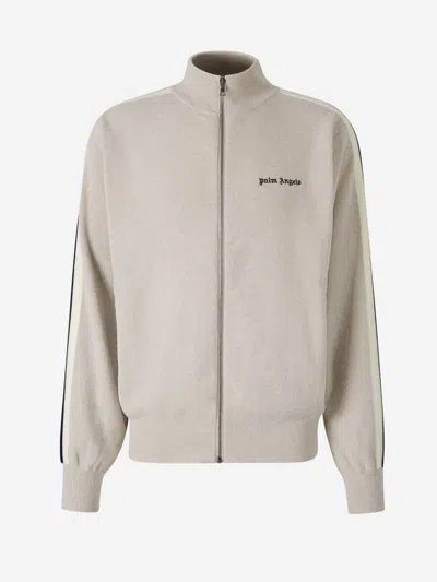 Palm Angels Logo Knitted Jacket In Beige