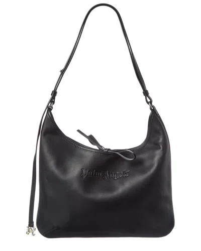 Palm Angels Logo Leather Hobo Bag In Black