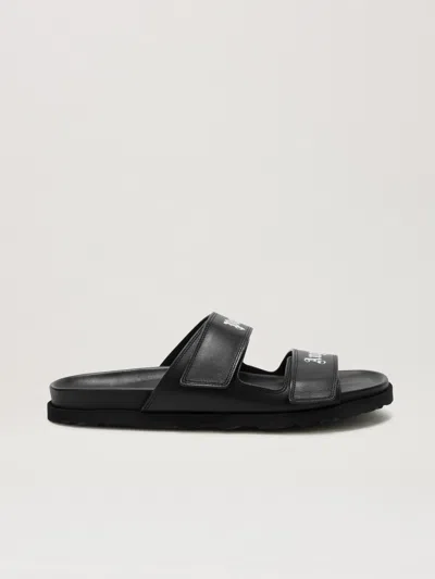 Palm Angels Leather Slides With Logo In Black