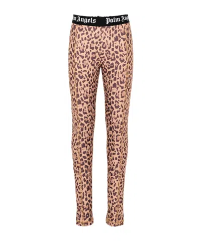 Palm Angels Logo Leggings In Brown