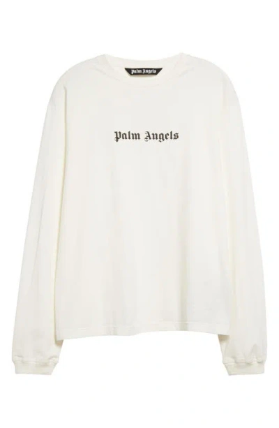 Palm Angels Logo Long Sleeve Cotton Graphic T-shirt In Off White Black