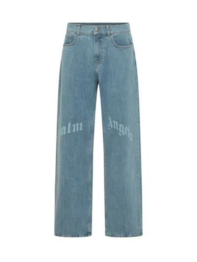 Palm Angels Logo Loose 5-pocket Jeans In Blue