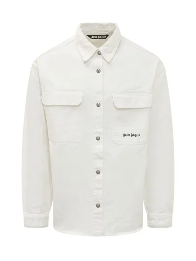 Palm Angels Logo Loose Denim Shirt In Red