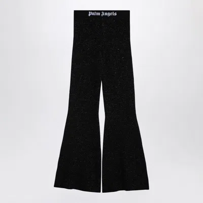 Palm Angels Logo Lurex Flared Trousers In Black