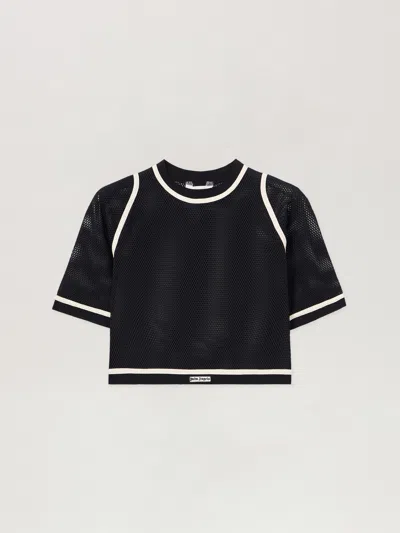 Palm Angels Logo Mesh Cropped Top In Brown