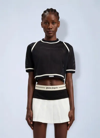 Palm Angels Logo Mesh Cropped Top In Brown