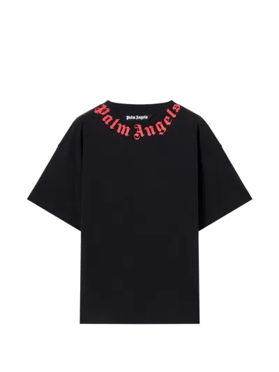 Palm Angels Curved-logo Cotton T-shirt In Black