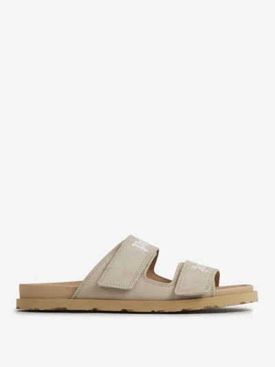 Palm Angels Logo Nubuck Sandals In Beige