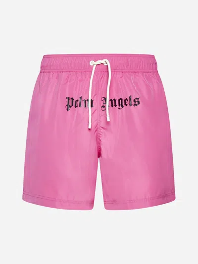 Palm Angels Classic Logo Swim Shorts In Fuchsia,black