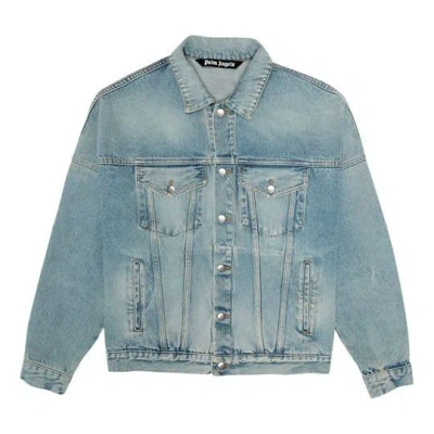 Palm Angels Logo Over Button-up Denim Jacket 'light Blue'