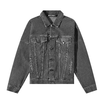 Pre-owned Palm Angels Logo Over Denim Jacket 'black/white'
