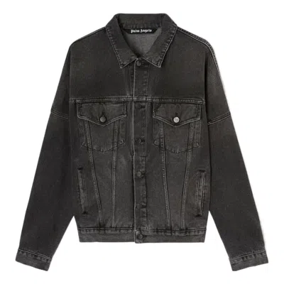 Palm Angels Logo Over Denim Jacket 'grey White'