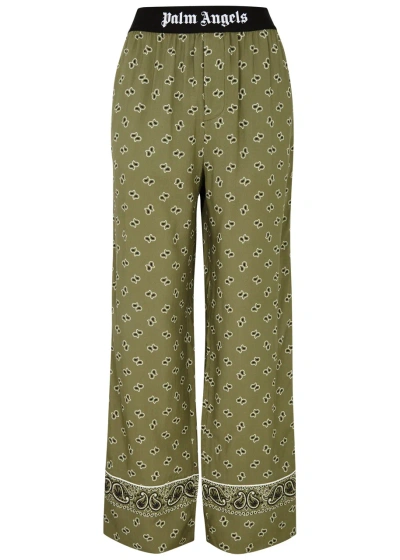 Palm Angels Logo Paisley-print Trousers In Green