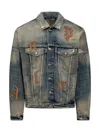 PALM ANGELS PALM ANGELS LOGO PATCH DISTRESSED DENIM JACKET