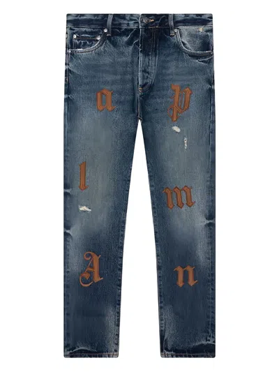 Palm Angels Logo-patch Jeans In Blue