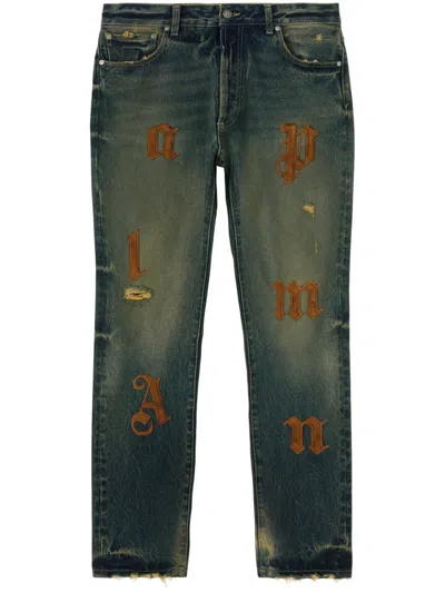 Palm Angels Logo-patch Loose Jeans In Blue