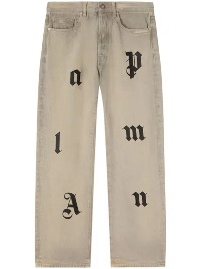 Palm Angels Logo-patch Loose Jeans In Grey