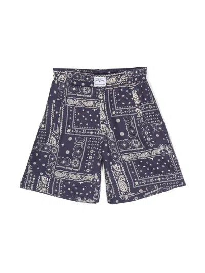 Palm Angels Kids' Girl's Astro Paisley Printed Shorts In Blue