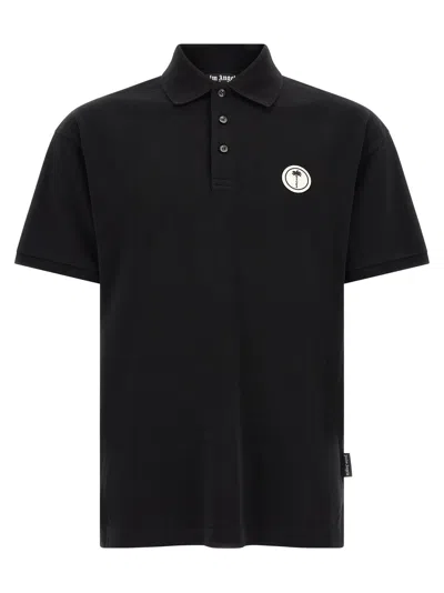 Palm Angels Logo-embroidered Cotton Piquet Polo Shirt In Black