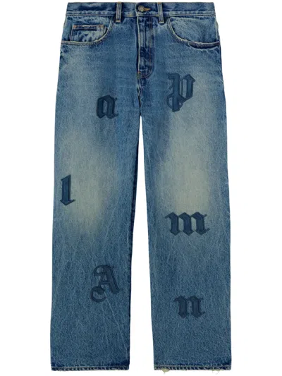 Palm Angels Logo Patch Straight Jeans In 4040 Light Blue - Light Blue