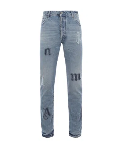 Palm Angels Logo-patch Straight Jeans In Gray