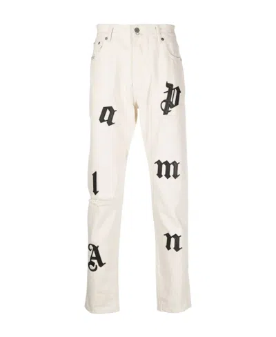 Palm Angels Logo-patch Straight Leg Jeans In White