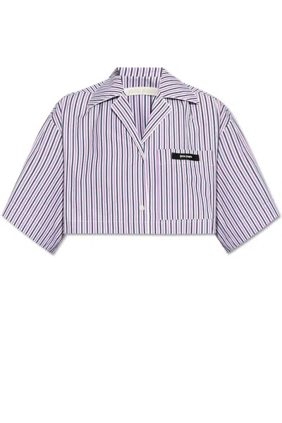 Palm Angels Logo-tag Cropped Striped Shirt In Purple