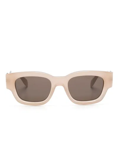 Palm Angels Logo-plaque Square-frame Sunglasses In Brown