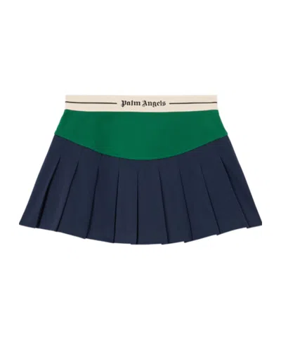 Palm Angels Logo Detail Curved Pleated Midi Skirt In Multi