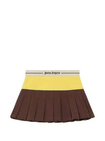 Palm Angels Logo Skirt Contrast Waistband Pleated Design In Brown