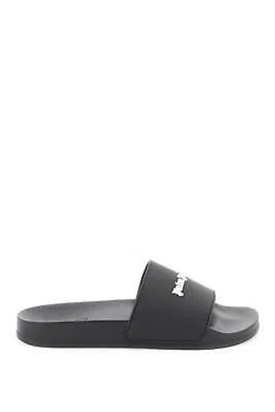 Pre-owned Palm Angels Logo Pool Sliders Slippers In Black White
