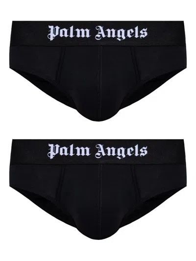 Palm Angels Logo-print Briefs (pack Of Two) In Black