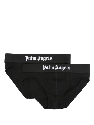 Palm Angels Logo-print Briefs (pack Of Two) In Black