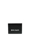 Palm Angels Gothic Leather Logo Cardholder With Tonal Stitching In Black