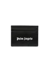 Palm Angels Gothic Leather Logo Cardholder With Tonal Stitching In Black