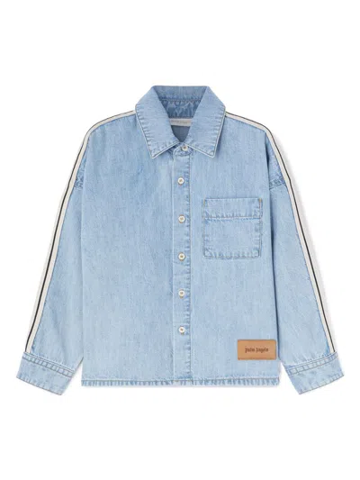 Palm Angels Kids' Logo-print Chambray Shirt In Blue