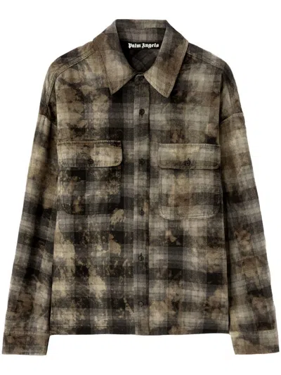 Palm Angels Logo-print Check-pattern Shirt In Grey
