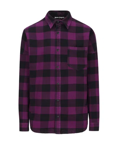 Palm Angels Logo-print Checked Shirt In Black