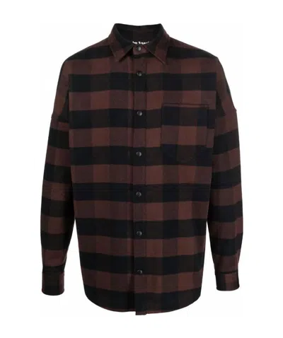 Palm Angels Logo-print Checked Shirt In Black