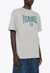Palm Angels Grey Crewneck T-shirt With College Style Logo On The Front In Cotton Man In Gray