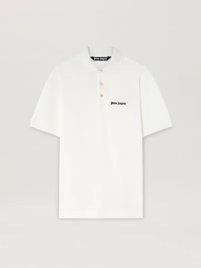 Palm Angels Logo Print Cotton Polo Shirt Off White