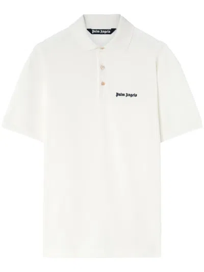Palm Angels White Cotton Polo Shirt With Logo