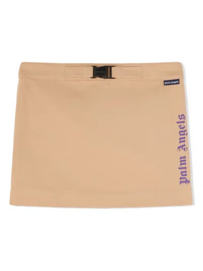 Palm Angels Kids' Logo-print Cotton Skirt In Neutrals