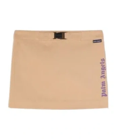 Palm Angels Kids' Logo-print Cotton Skirt In Nude